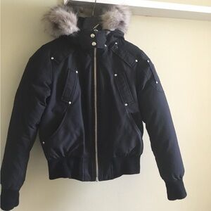 Moose Knuckles Women's Black Puffer Jacket with Fur Trim